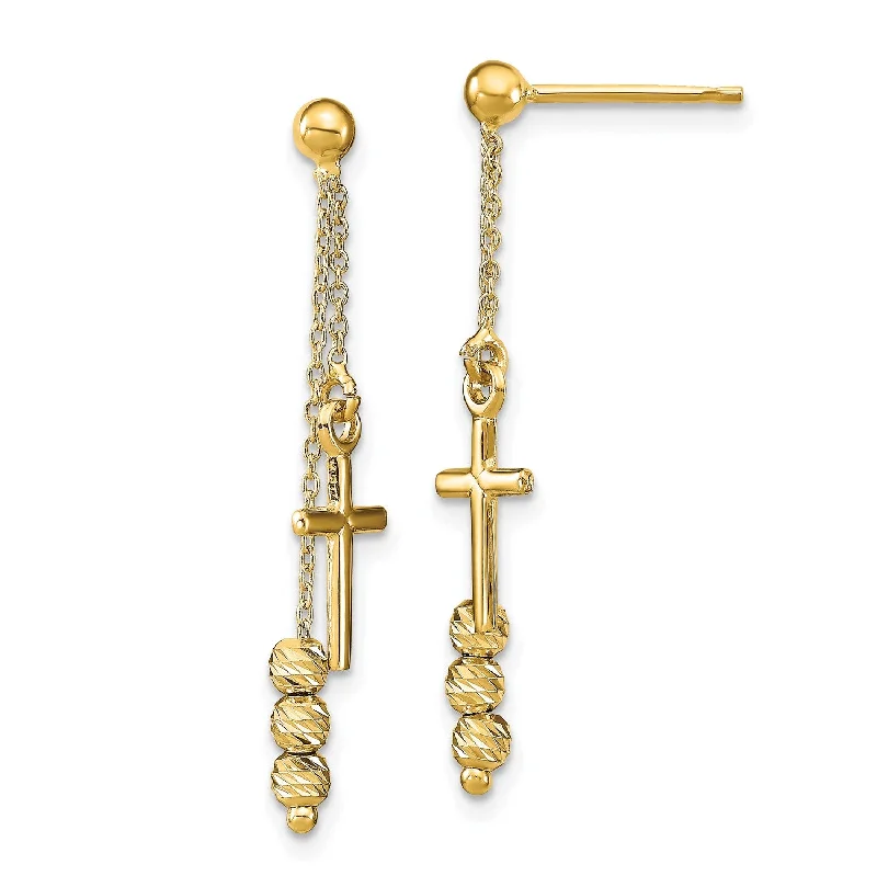 Affordable Glamour – Premium Jewelry For Less Flash Sale Starts 14KT Yellow Gold 32X7MM Diamond-cut Cross Beaded Dangling Earrings