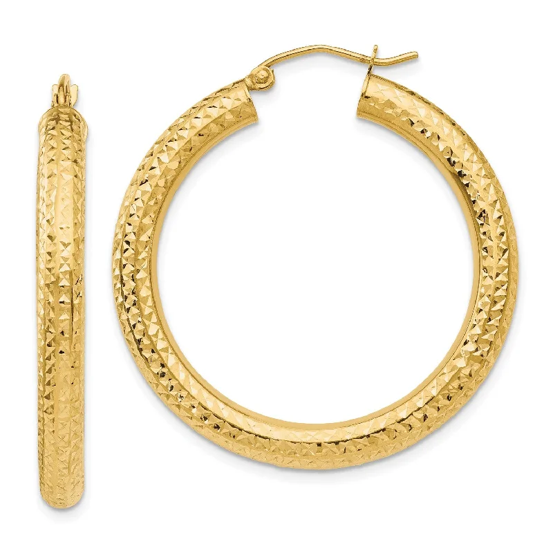 Last Chance To Grab Your Favorite Jewelry At A Discount Bold Fashion Sales 14KT Yellow Gold 35X4MM Diamond-cut Hoop Earrings