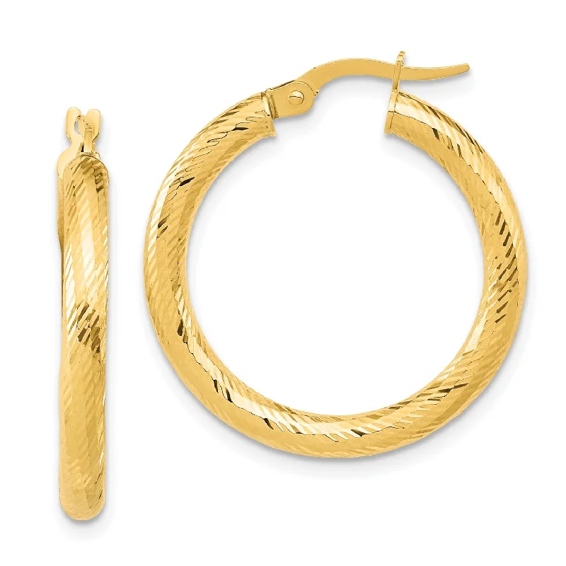 Seasonal Jewelry Sale – Upgrade Your Collection Chic And Edgy 14KT Yellow Gold 3X25MM Diamond-cut Hoop Earrings