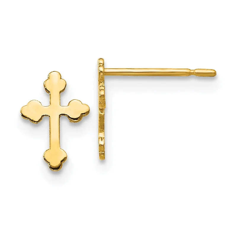 Clearance Sale On High-End Jewelry Collections Playful Fashion Offers 14KT Yellow Gold 8X6MM Childrens Cross Stud Earrings