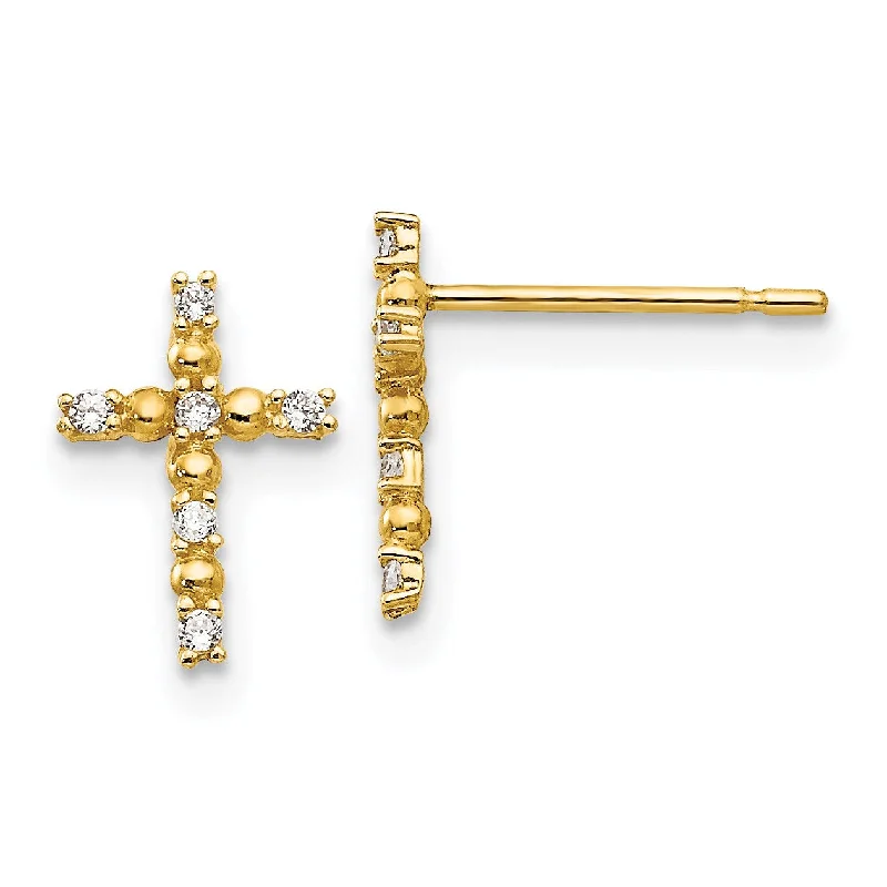 Shop Jewelry That Shines Without The High Price Trendy Threads 14KT Yellow Gold Cubic Zirconia 10X7MM Childrens Cross Stud Earrings