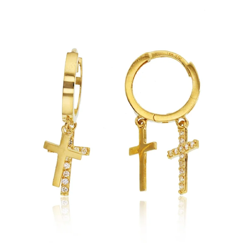 Unmissable Jewelry Sale – Shop Before It's Too Late Sporty Fashion Offers 14KT Yellow Gold Cubic Zirconia Drop & Dangle Cross Huggie Earrings