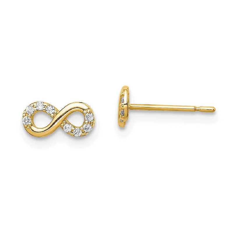 Get The Sparkle You Love At Prices You Adore Fall Sale, Prices Drop 14KT Yellow Gold Cubic Zirconia Stud Infinity Earrings