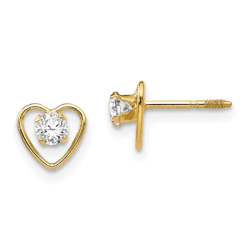 Eco-Friendly Sustainable Jewelry For Conscious Buyers Affordable Luxury Fashion 14KT Yellow Gold Round Zircon 6MM Heart Childrens Birthstone Stud Earrings