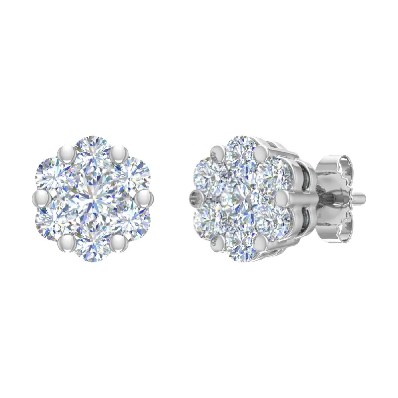 High-Quality Gemstone Jewelry For Special Occasions High-End Style Discounts 3/4 Carat Cluster Diamond Stud Earrings in Gold