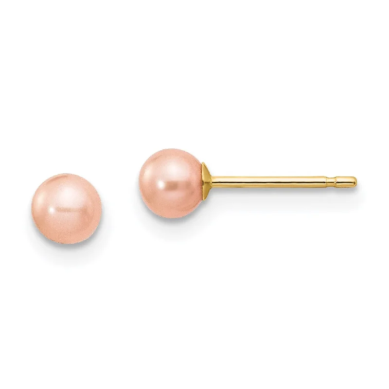 Celebrate Every Occasion With Sparkling Savings Spring Fashion 4MM Round Pearl Stud Earrings in 14KT Yellow Gold