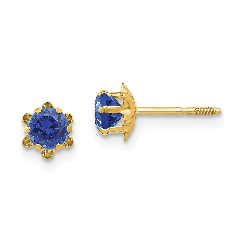 Bohemian-Inspired Jewelry For Free-Spirited Fashion Limited Stock 4MM Round Sapphire Birthstone Stud Earrings in 14KT Yellow Gold