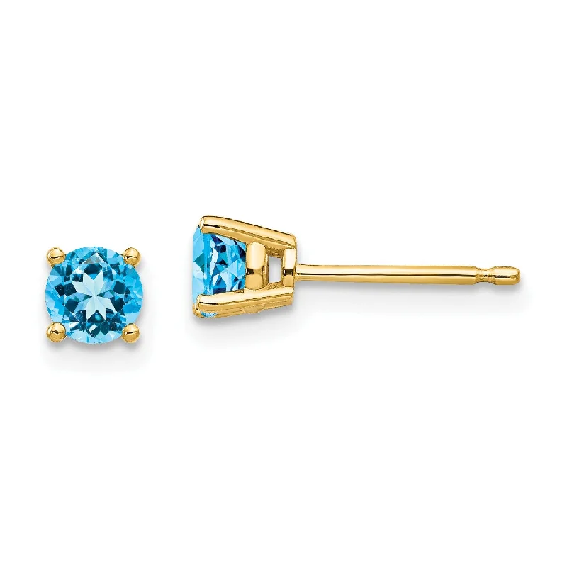 Everyday Jewelry Essentials Now On Sale Seasonal Trends 4MM Round Swiss Blue Topaz Stud Earrings in 14KT Yellow Gold