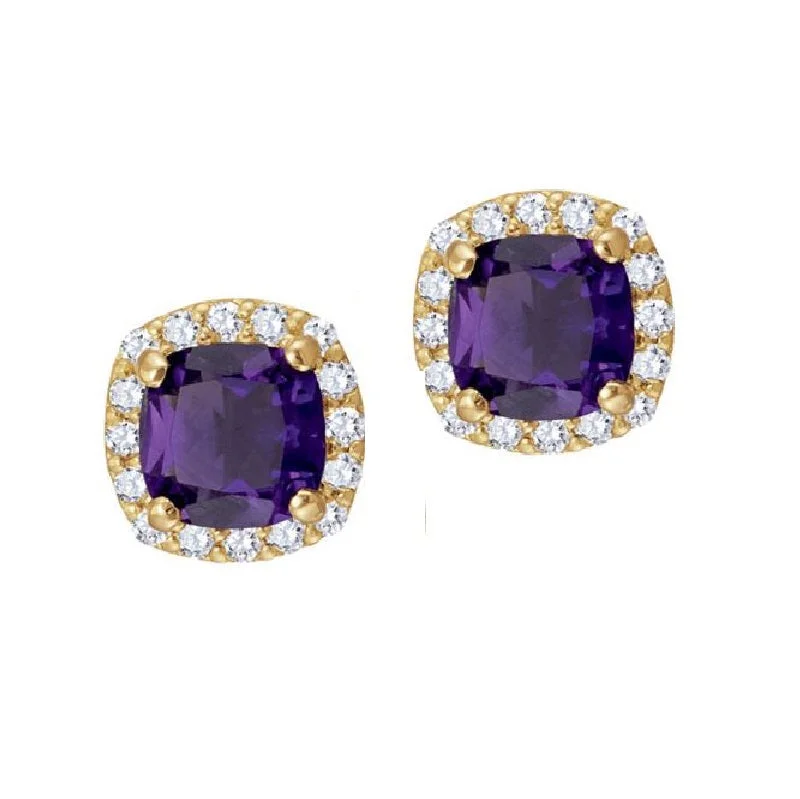 Seasonal Jewelry Deals – Elevate Your Style Style Without Limits 5MM Cushion Amethyst and White Sapphire Birthstone Halo Stud Earrings in 10KT Yellow Gold