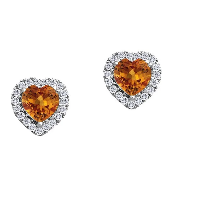 Premium Jewelry Now Available At Special Discounts Unbeatable Deals 5MM Heart Shape Citrine and White Sapphire Birthstone Halo Stud Earrings in 10KT White Gold