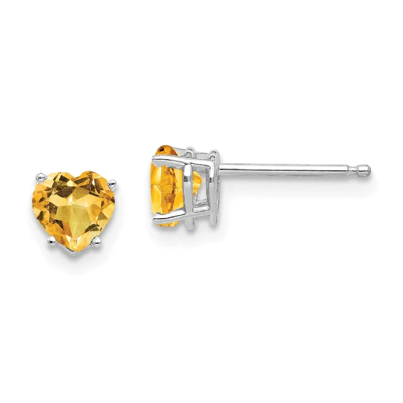 The Perfect Jewelry Piece At The Perfect Price Special Offers, Don't Miss 5MM Heart Shape Citrine Stud Earrings in 14KT White Gold