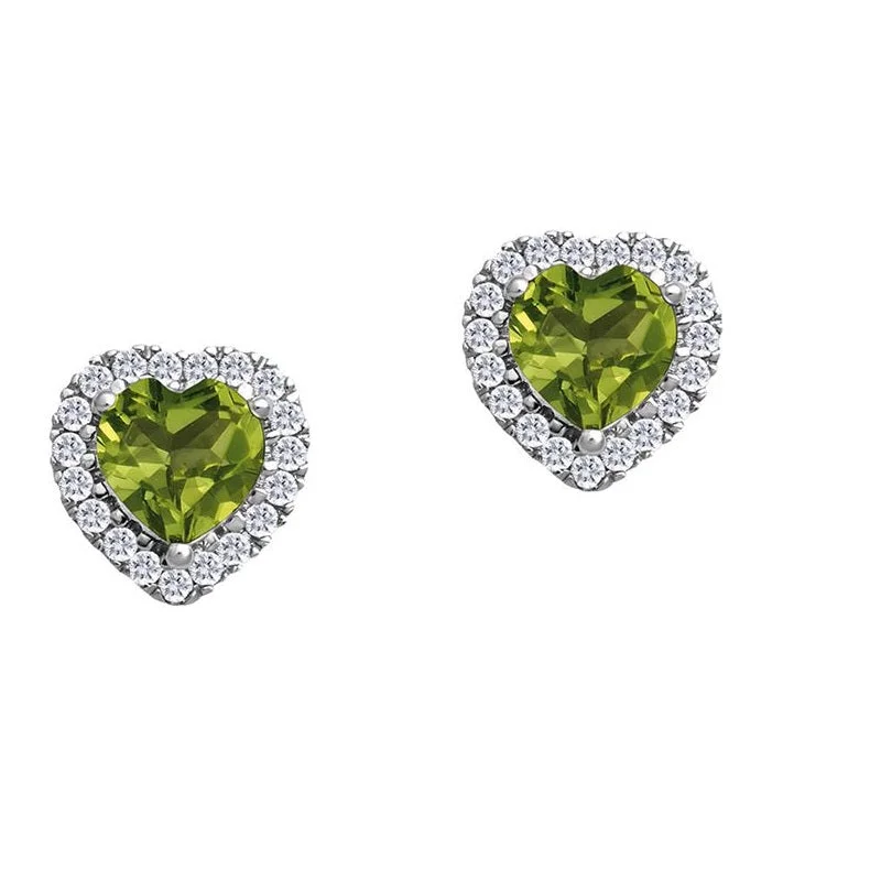 Exclusive Jewelry Offers – Shine For Less Massive Savings 5MM Heart Shape Peridot and White Sapphire Birthstone Halo Stud Earrings in 10KT White Gold