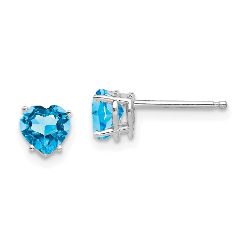 Elegant Jewelry Styles At Budget-Friendly Prices Enjoy Discount 5MM Heart Shape Swiss Blue Topaz Stud Earrings in 14KT White Gold