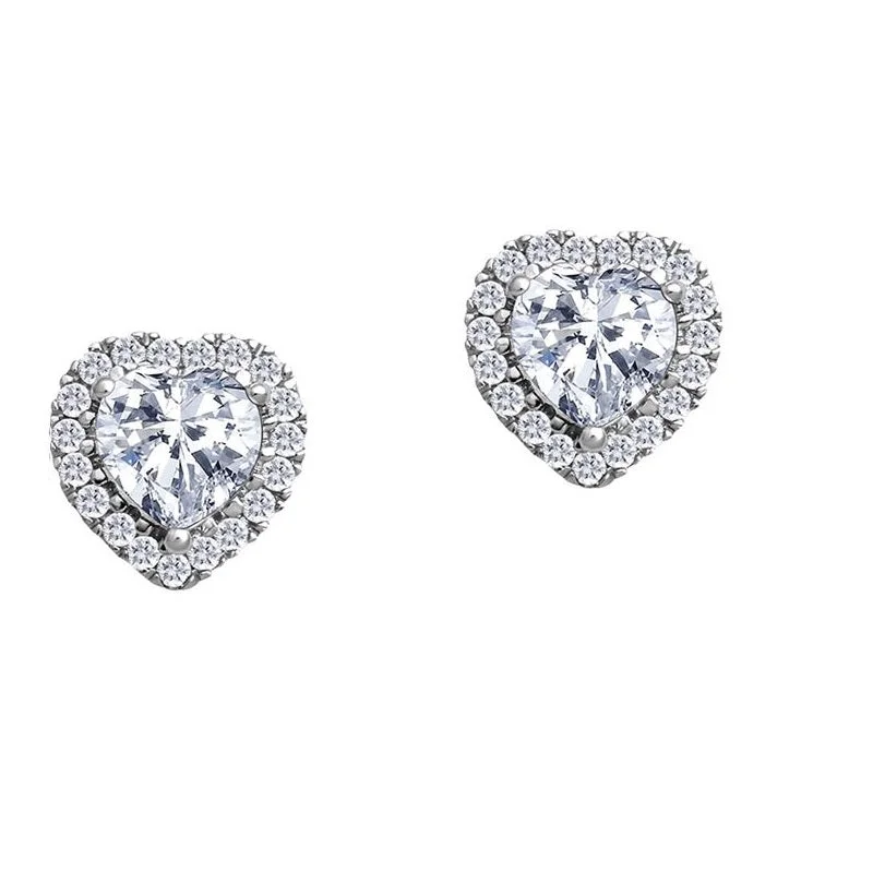 Handcrafted Jewelry Sale – Unique Designs At Low Prices Flash Sale Starts 5MM Heart Shape White Topaz and White Sapphire Birthstone Halo Stud Earrings in 10KT White Gold