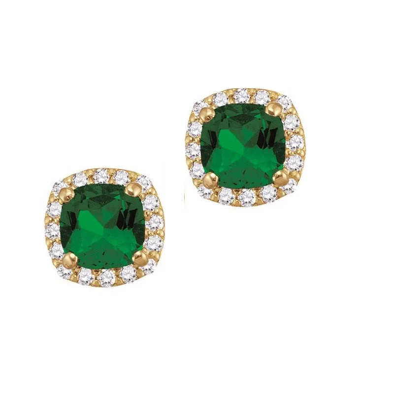 Flash Sale On Stunning Jewelry – Don't Miss Out Find Your Unique Flair 5MM Simulated Emerald and White Sapphire Stud Earrings in 10KT Yellow Gold