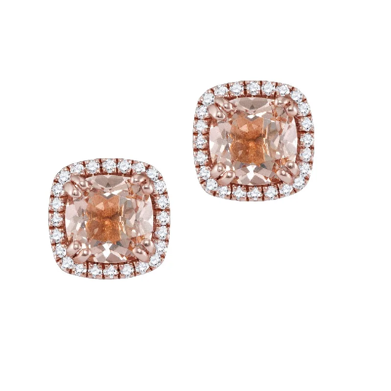 Elegant Jewelry Pieces At Unbelievable Prices Unbeatable Deals 6MM Cushion Morganite and Diamond Halo Stud Earrings in 14KT Rose Gold