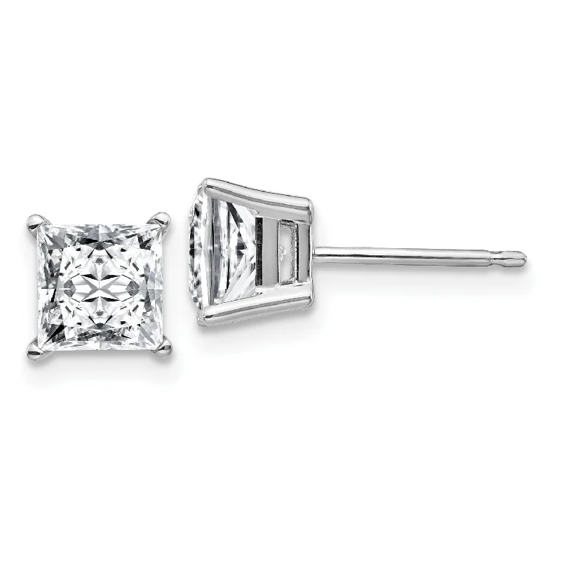 Limited-Time Offer On Premium Jewelry Collections Fashionista Sale 6MM Princess Cut Moissanite Stud Earrings in 14KT White Gold