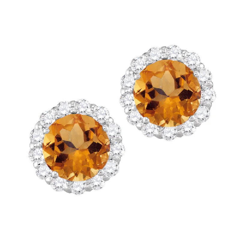 Last Chance To Grab Your Favorite Jewelry At A Discount Massive Savings 6MM Round Citrine and White Sapphire Birthstone Halo Stud Earrings in 10KT White Gold