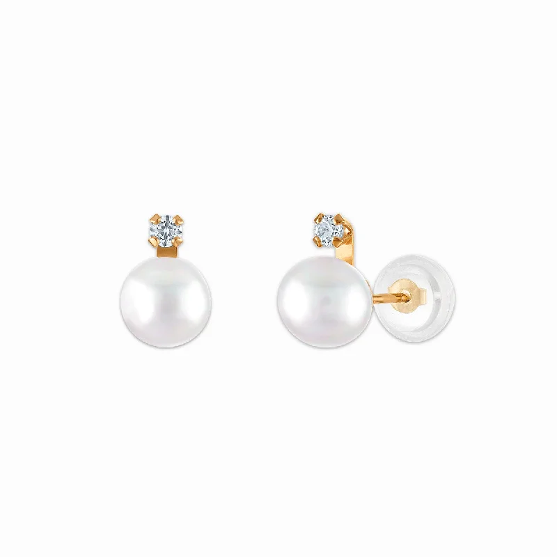 Luxury Jewelry Clearance – Shop Premium Styles Now Style Revolution 6MM Round Pearl and White Sapphire Stud Earrings in 10KT Yellow Gold