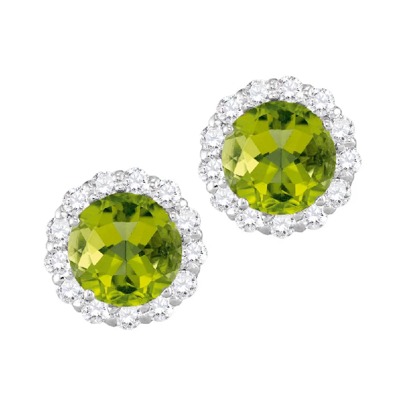 Chic And Stylish Jewelry At Exclusive Prices Flash Sale Starts 6MM Round Peridot and White Sapphire Birthstone Halo Stud Earrings in 10KT White Gold