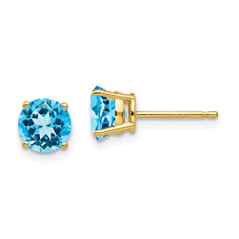 Flash Deals On Fine Jewelry – Shop Before It's Gone Clearance Event 6MM Round Swiss Blue Topaz Stud Earrings in 14KT Yellow Gold