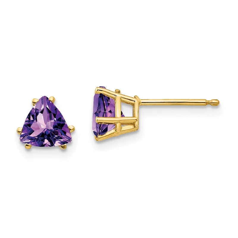 Jewelry Sale Alert – Shop Timeless Elegance Today Fashion Sale 6MM Trillion Amethyst Stud Earrings in 14KT Yellow Gold