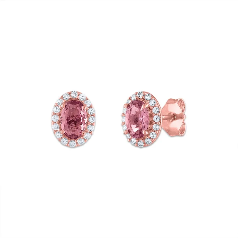 Affordable Gold-Plated Jewelry For Modern Fashion Relaxed Style Deals 6X4MM Oval Alexandrite and Sapphire Birthstone Halo Stud Earrings in 10KT Rose Gold