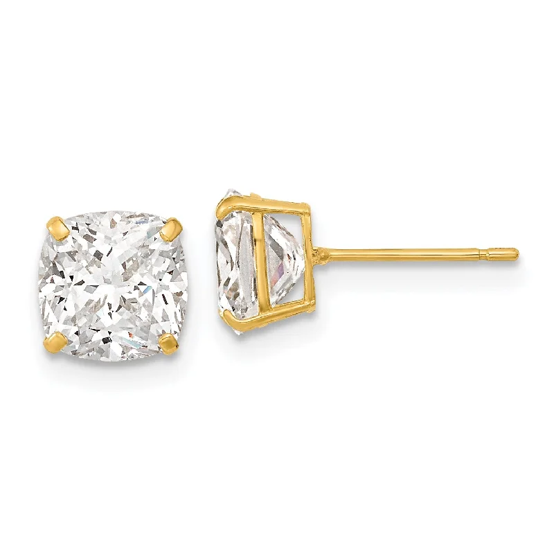 Unique Jewelry For Less – Shop The Sale Now Trendy Styles 7MM Cushion Cubic Zirconia Stud Earrings in 14KT Yellow Gold