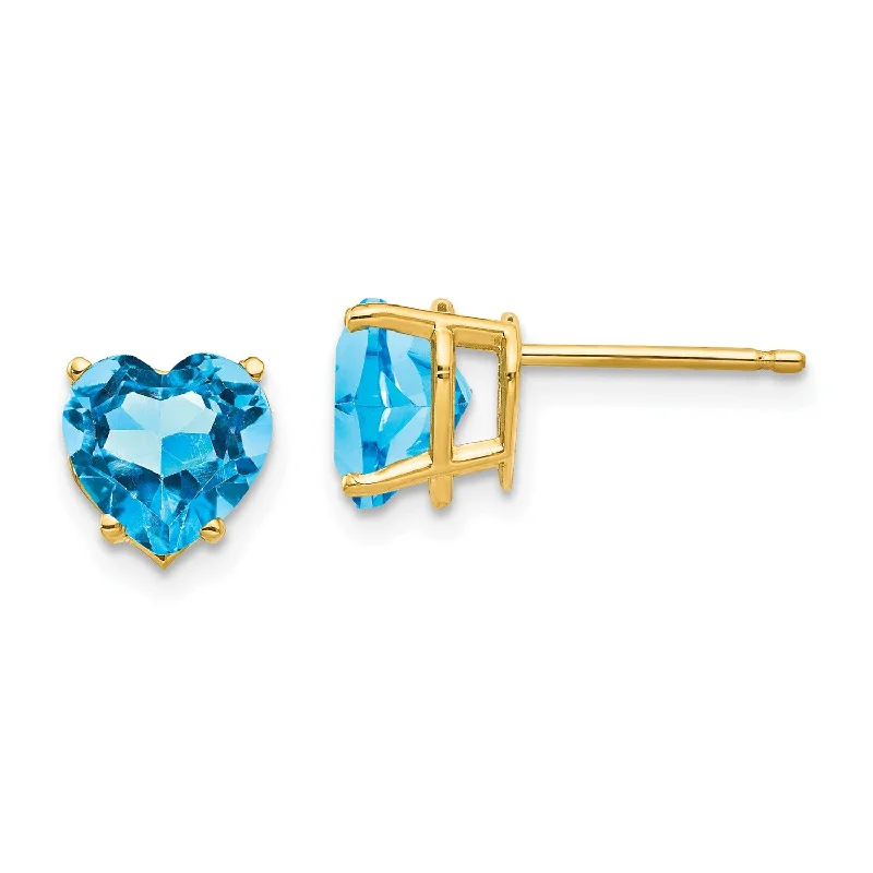 Make Every Moment Shine – Jewelry Discounts Available Weekend Exclusive 7MM Heart Shape Swiss Blue Topaz Stud Earrings in 14KT Yellow Gold