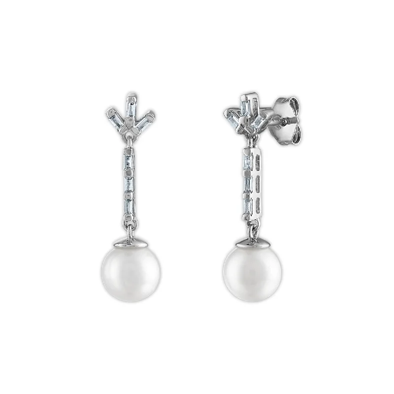 Don't Miss Out On Bestselling Jewelry At Special Prices Crazy Price Slashing 7MM Round Pearl and White Sapphire Fashion Drop & Dangle Earrings in Rhodium Plated Sterling Silver