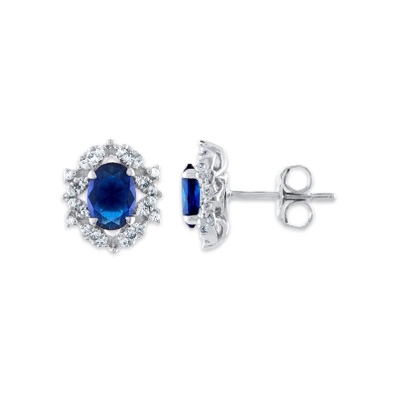 Discover Unique Jewelry With Special Limited-Time Offers Refined Fashion Sale 7X5MM Oval Sapphire and Diamond Stud Earrings in 10KT White Gold