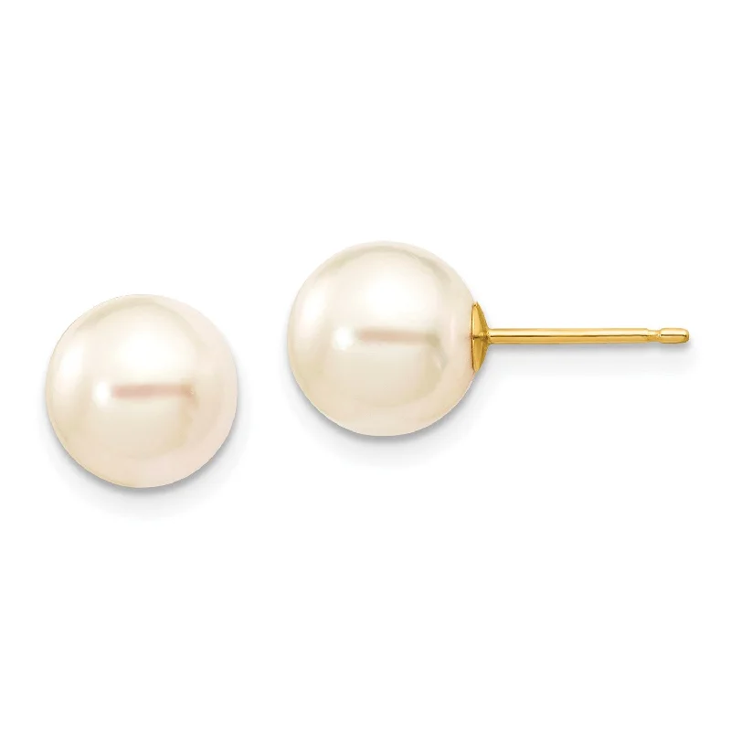 Grab Stylish Jewelry Before The Sale Ends Chic Style, Always In Vogue 8MM Round Pearl Stud Earrings in 14KT Yellow Gold