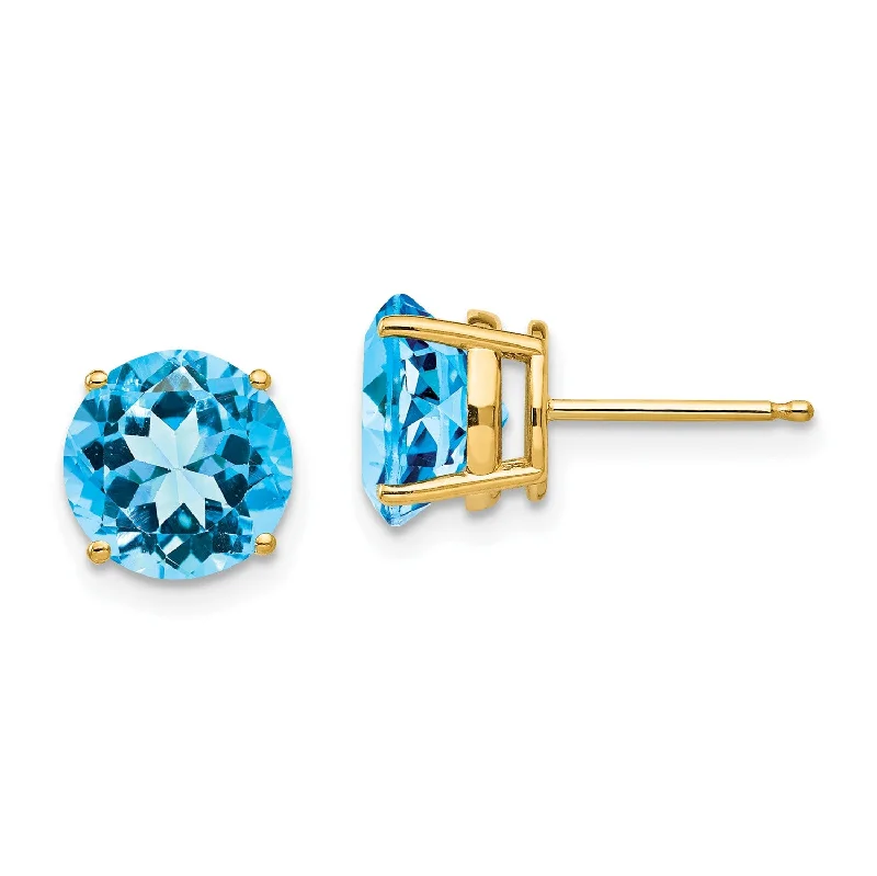 Fashion-Forward Geometric Jewelry For Contemporary Style Street Style Discounts 8MM Round Swiss Blue Topaz Stud Earrings in 14KT Yellow Gold