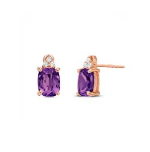 Special Jewelry Deals – Upgrade Your Collection Spring Offer 8X6MM Oval Amethyst and White Topaz Stud Earrings in 10KT Rose Gold