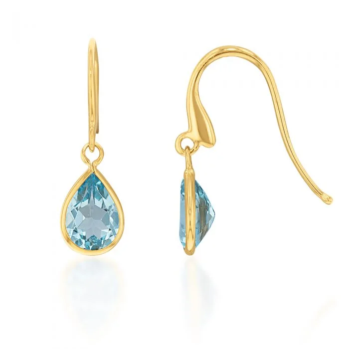 Jewelry Clearance – Final Chance To Save Big Modish Fashion Discounts 9ct Alluring Yellow Gold Blue Topaz Drop Earrings