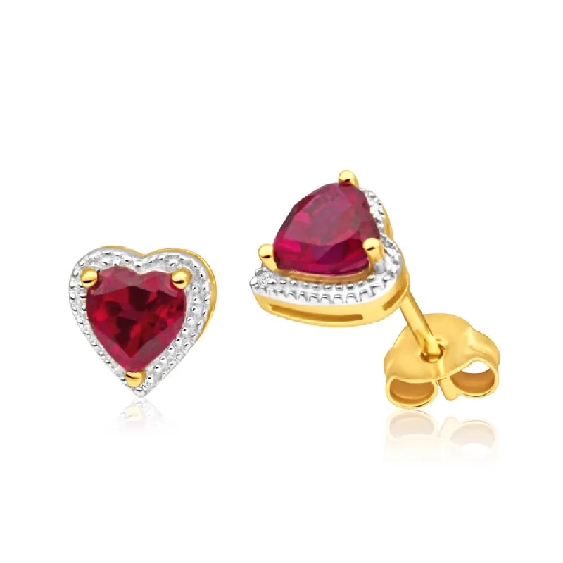 Don't Miss These Dazzling Jewelry Discounts Hot Trends 9ct Radiant Yellow Gold Created Ruby + Diamond Stud Earrings