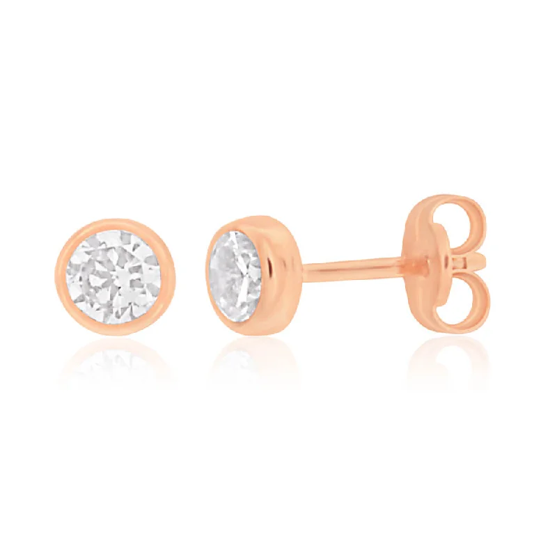 Buy More, Save More – Special Jewelry Discounts Trendy Women'S Wear Collection 9ct Rose Gold 4mm Bezel Set Cubic Zirconia Stud Earrings