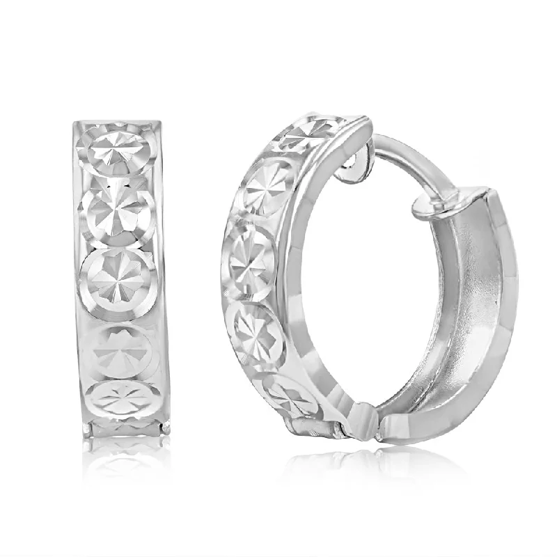 Huge Savings On Timeless Jewelry Collections 9ct White Gold 10mm Huggie Hoop Earrings with diamond cutting features