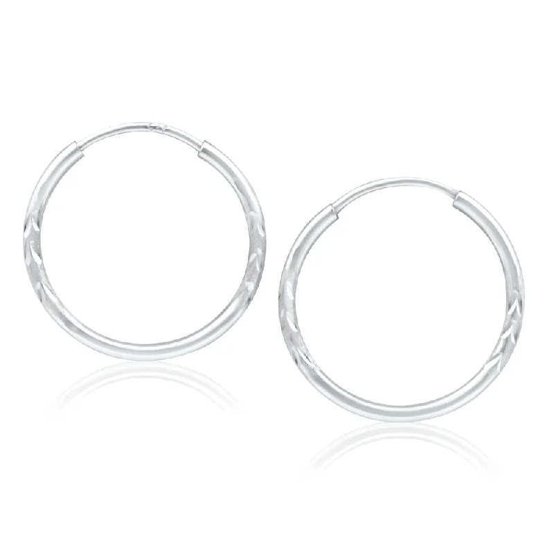 Romantic Heart-Shaped Jewelry For Special Gifts 9ct White Gold Hoop Earrings in 15mm with diag line feature