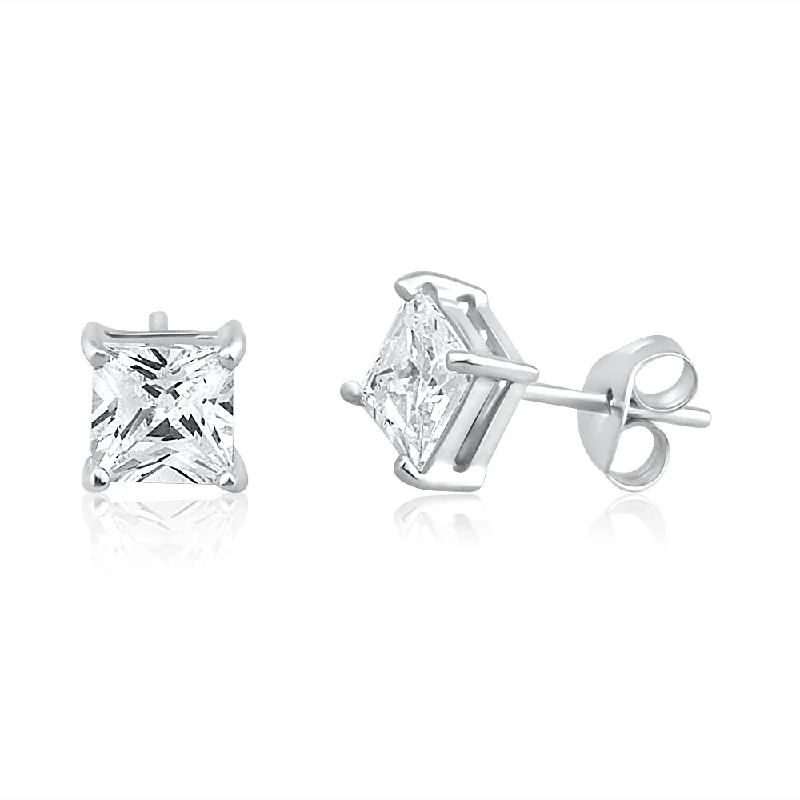 Stunning Jewelry Pieces At The Lowest Prices Ever Street Style Discounts 9ct White Gold Princess Cut Cubic Zirconia 5mm Stud Earrings