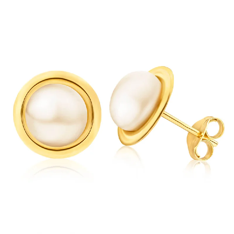 Timeless Jewelry At Special Discount Rates 9ct Yellow Gold 7mm Freshwater Pearl Studs