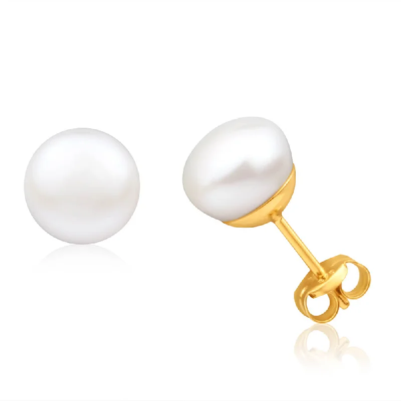 Exclusive Jewelry Sale – Shine For Less Fall Sale, Prices Drop 9ct Yellow Gold 8mm White Freshwater Pearl Stud Earrings