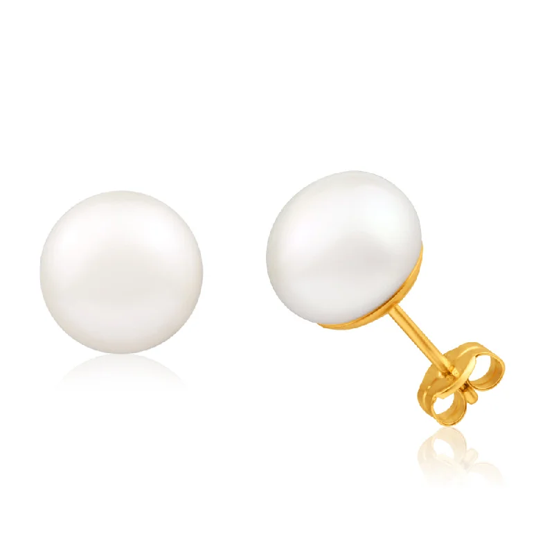 Your Dream Jewelry At Dream Prices Hot Styles 9ct Yellow Gold 9mm White Freshwater Pearl Stud Earrings