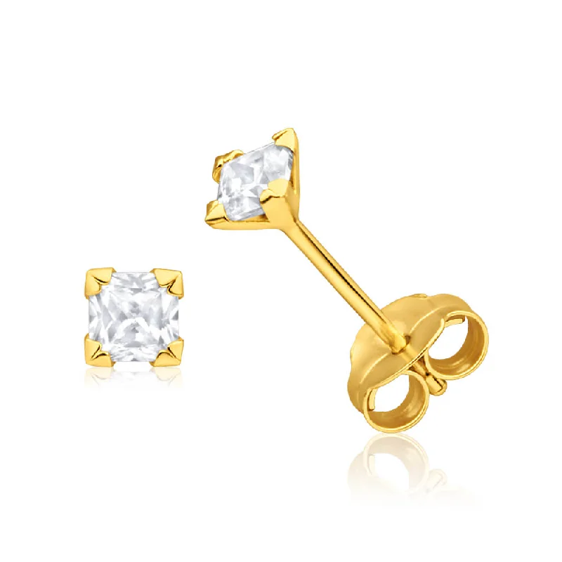 Handcrafted Jewelry Sale – Unique Designs At Low Prices Chic Trends Unveiled 9ct Yellow Gold Cubic Zirconia 3mm Princess Cut Stud Earrings