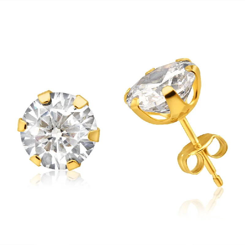 Special Jewelry Deals – Upgrade Your Collection Stay Ahead In Style 9ct Yellow Gold Cubic Zirconia 8mm 6 Claw Stud Earrings