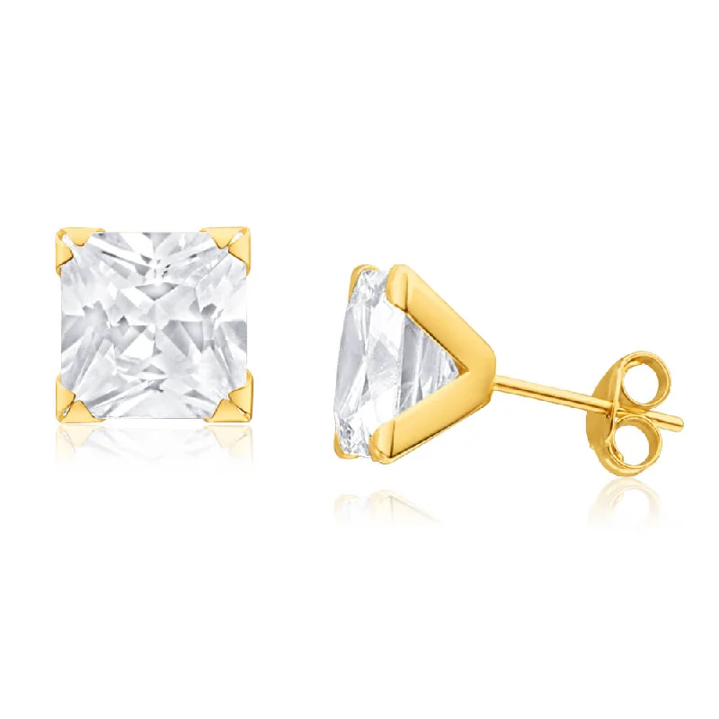 Luxury Jewelry Clearance – Shop Premium Styles Now Seasonal Trends 9ct Yellow Gold Cubic Zirconia 8mm Princess Stud Earrings