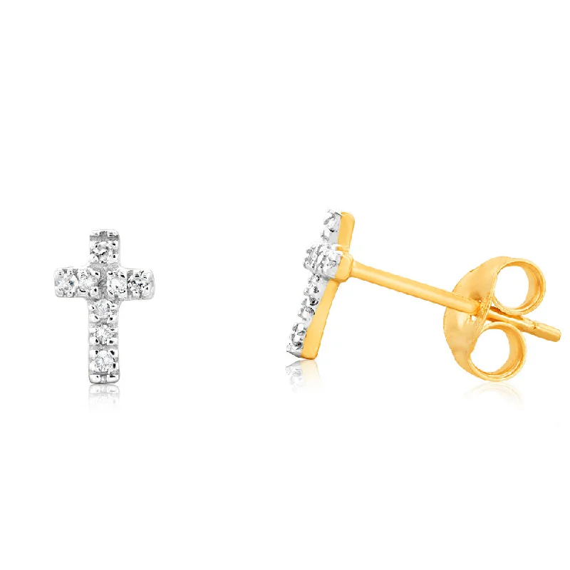 Must-Have Jewelry At Unbelievable Discounts Bold Style Discounts 9ct Yellow Gold Diamond Cross Stud Earrings with 16 Brilliant Cut Diamonds