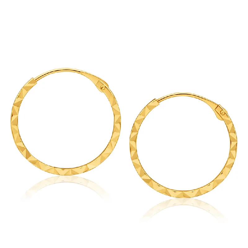 Bestselling Jewelry Now On Sale – Elevate Your Look Stylish Statements 9ct Yellow Gold Diamond cut Sleepers Earrings in 15mm