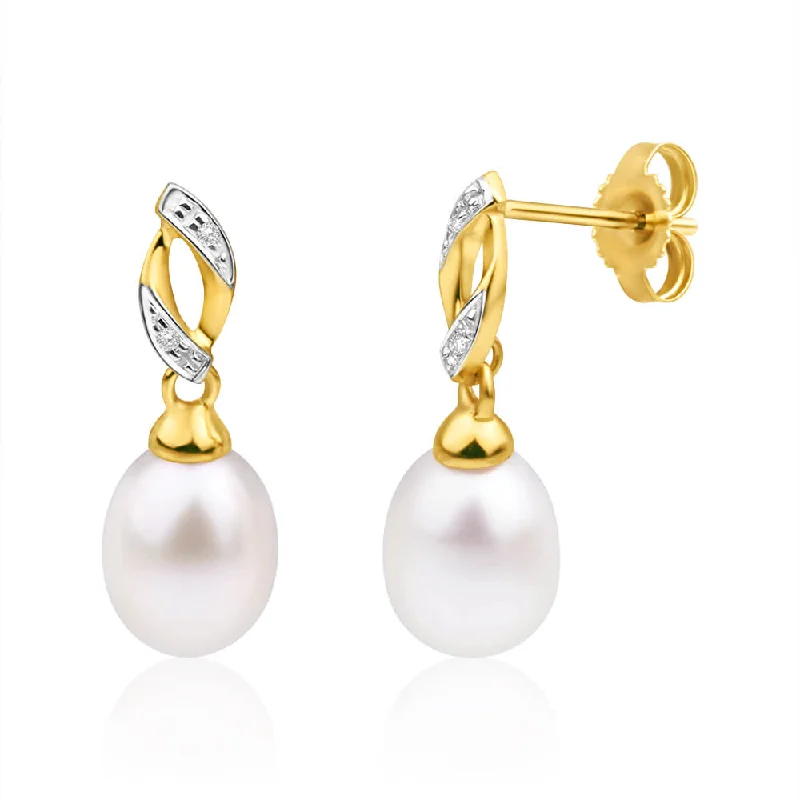 Versatile Layering Jewelry For Effortless Chic 9ct Yellow Gold Freshwater Pearl and Diamond Drop Earrings