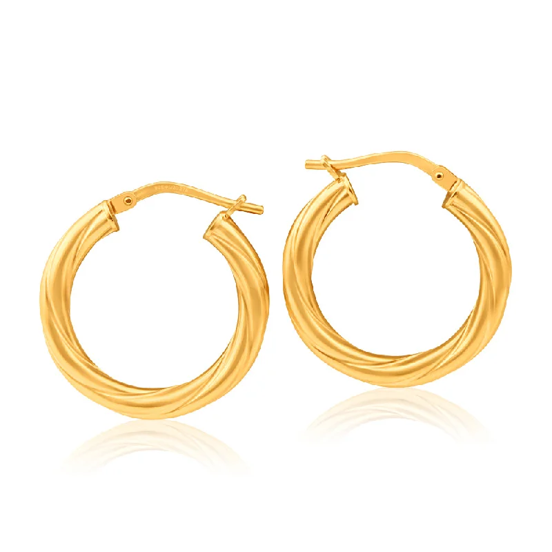 Affordable Glamour – Premium Jewelry For Less 9ct Yellow Gold Silver Filled 15mm Hoop Earrings with twist pattern